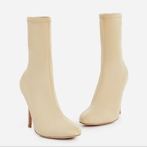 Zab Slouched Ankle Sock Boot In Nude Lycra